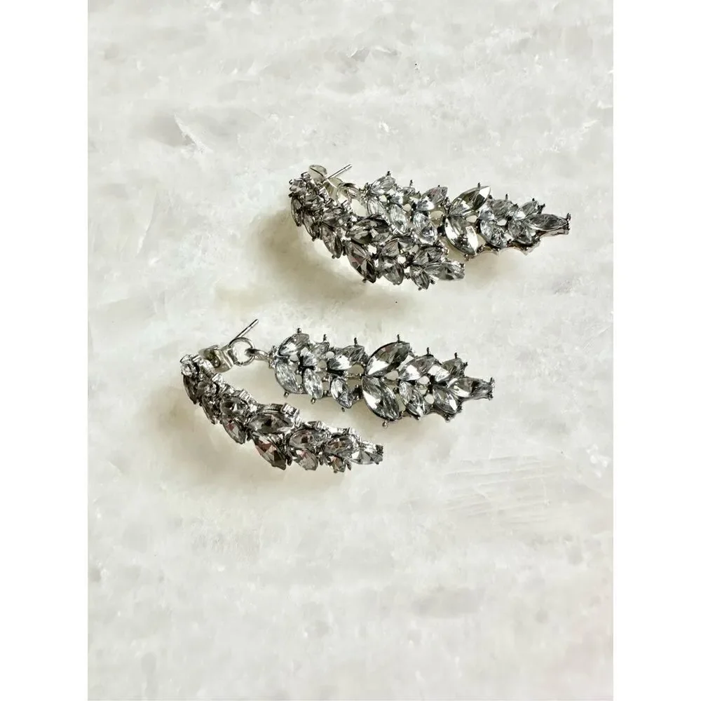 Silver dangle sparkly earrings with back jacket dangle￼